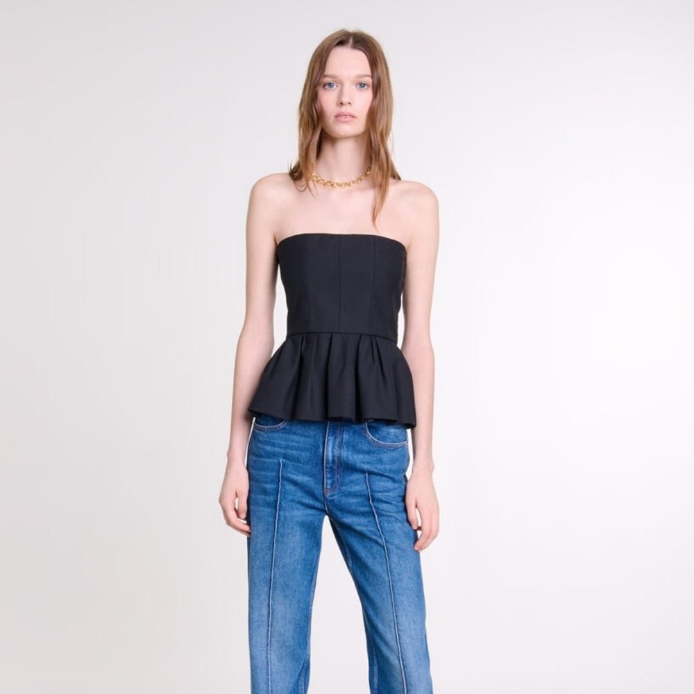 Maje Strapless Peplum Tube Top Black Size 0 / XS